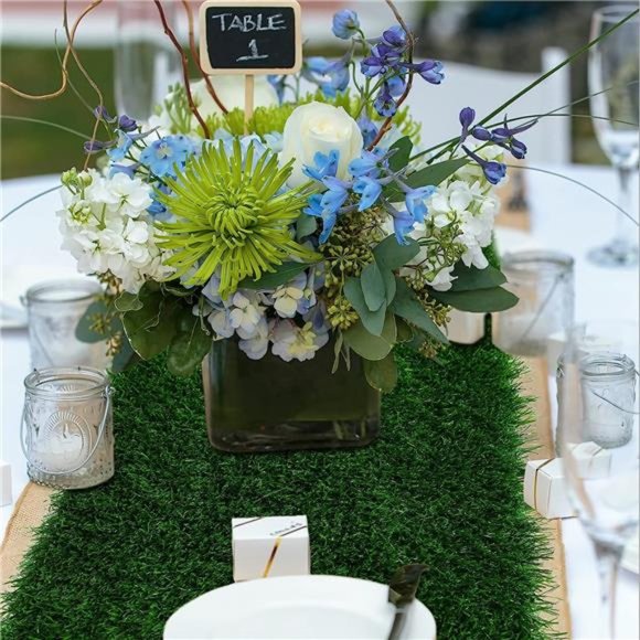 Grass Table Runner 12 x 36 Inch, Green Artificial Tabletop Decor for Wedding - Picture 4 of 6